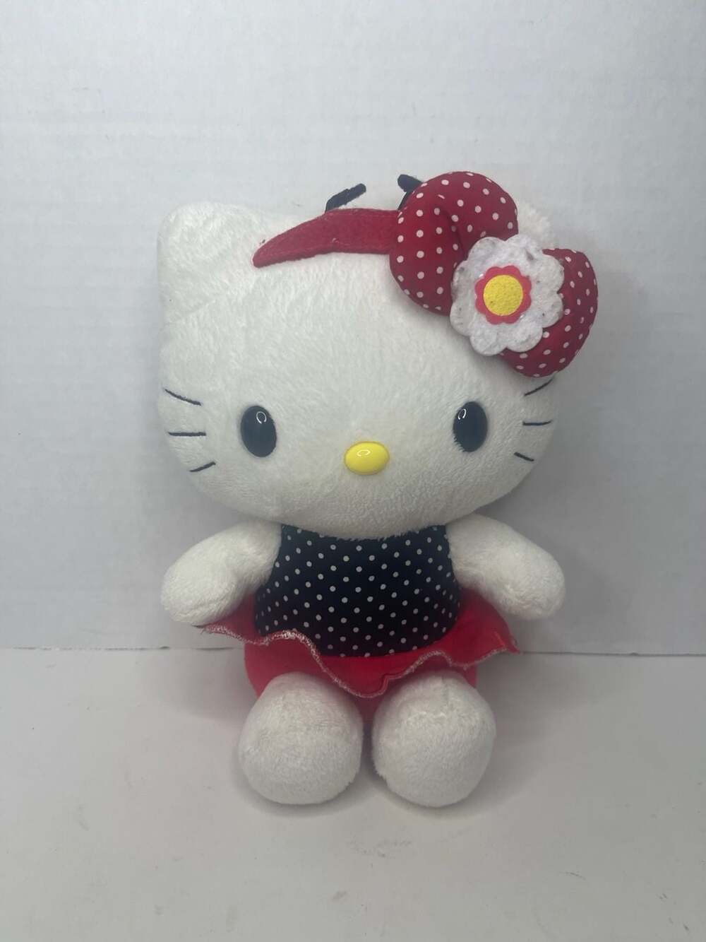 Sanrio Hello Kitty Plush Toy in Black Polka Dot Top and Red Skirt